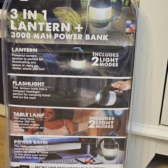 NWOT ACONIC 3 In 1 Lantern + 3000 MAH Power Bank w USB Rechargeable Battery - Picture 6 of 9